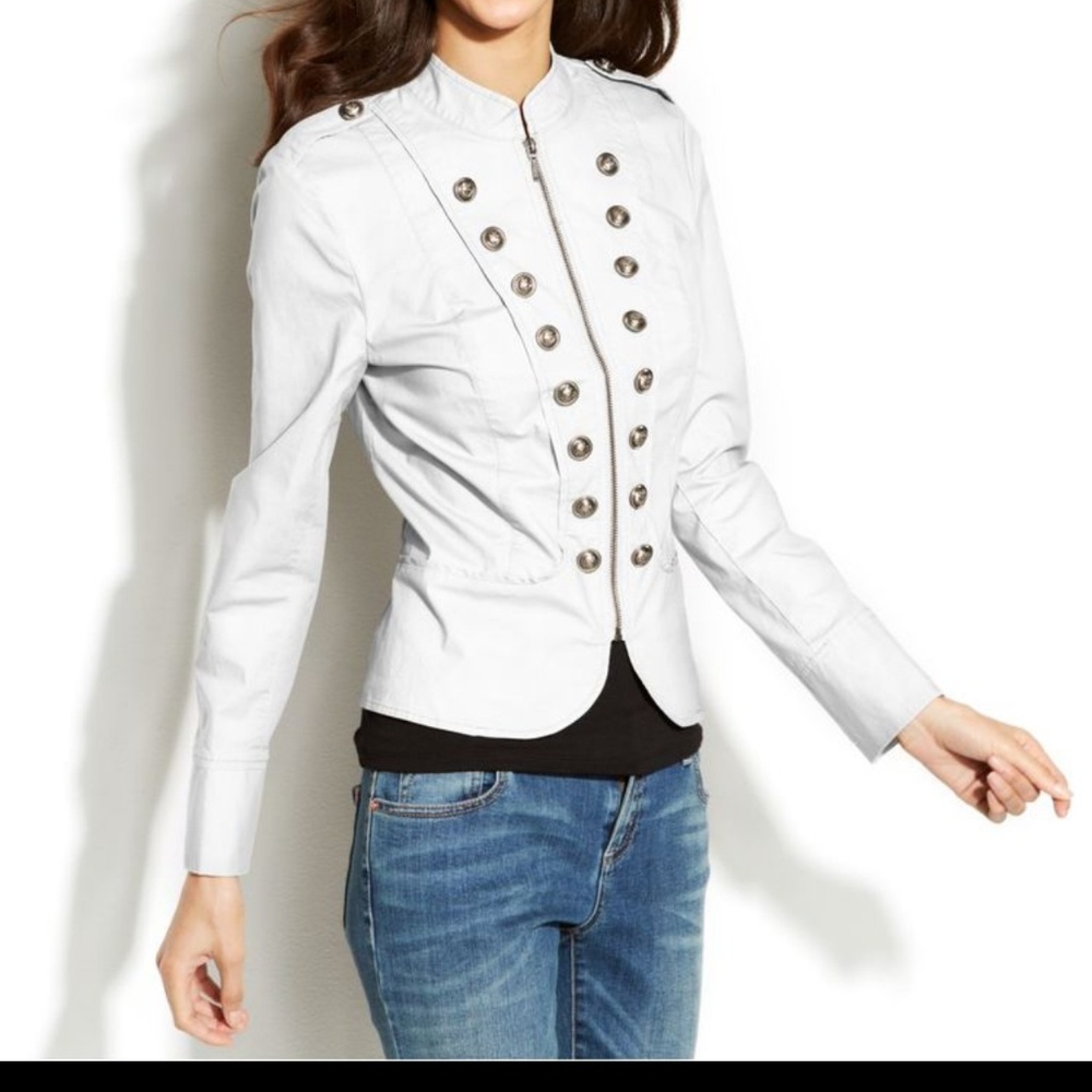 I.N.C White Zip-Front Military Jacket